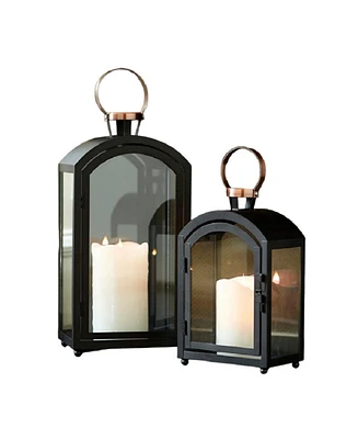 Slickblue Set of 2 Modern Metal Lanterns with Gold Accents