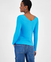 On 34th Women's Long-Sleeve Rib Double V-Neck Top, Created for Macy's