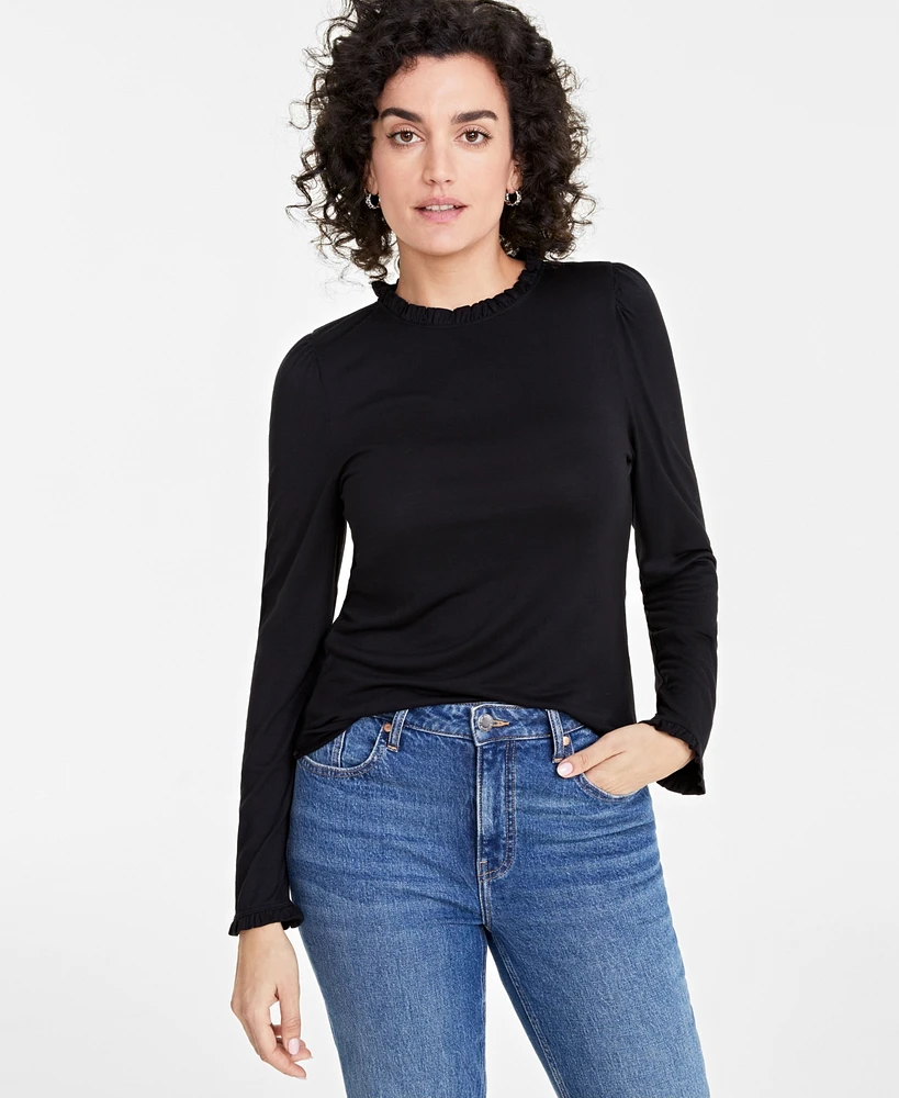 On 34th Women's Long-Sleeve Ruffle-Neck Top, Created for Macy's