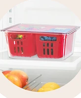 Oggi 8.75" x 6.75" x 3.75" Berry Container for Fridge - Double Colander Basket