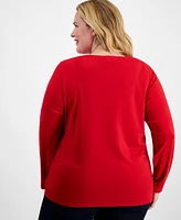 Holiday Lane Plus Scottie Walk Long-Sleeve Top, Created for Macy's