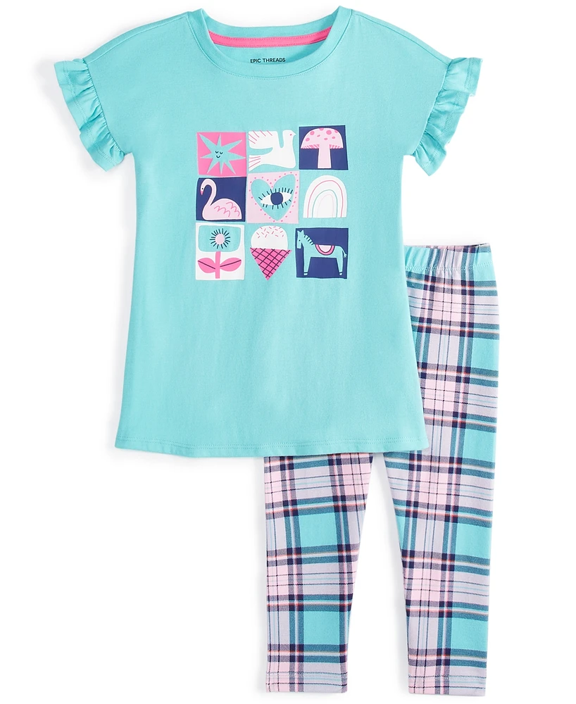 Epic Threads Toddler Girls Collage Tunic & Plaid Leggings, 2 Piece Set, Created for Macy's