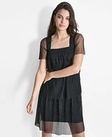 Dkny Women's Square-Neck Sheer-Sleeve Tiered Dress