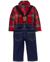 Carter's Baby Boys Dress Me Up 3-Pc. Plaid Bodysuit, Suspenders & Jeans Set