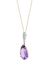 Amethyst (8 ct. t.w.) & Diamond (1/8 ct. t.w.) Teardrop 16" Pendant Necklace in 14k Gold