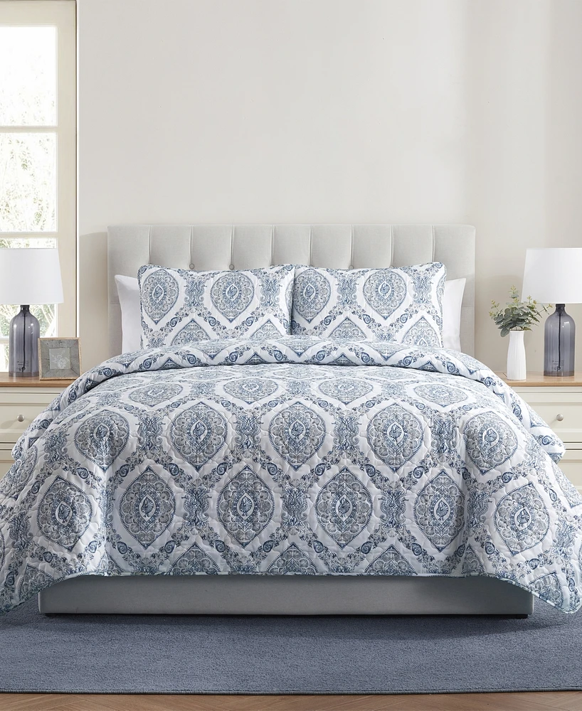 Vcny Home Sea Damask 3-Piece Quilt Set