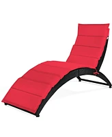 Gymax 2PCS Foldable Rattan Wicker Chaise Lounge Chair w/ Cushion Patio Outdoor