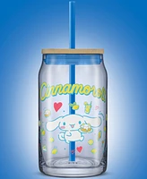 JoyJolt Hello Kitty and Friends Favorite Flavor Cinnamoroll Can Shaped Glass Tumbler with Wood Lid and Straw