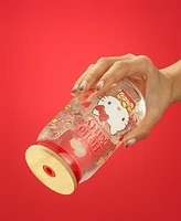 JoyJolt Hello Kitty and Friends Favorite Flavor Hello Kitty Can Shaped Glass Tumbler with Wood Lid and Straw