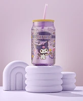 JoyJolt Hello Kitty and Friends Favorite Flavor Kuromi Can Shaped Glass Tumbler with Wood Lid and Straw