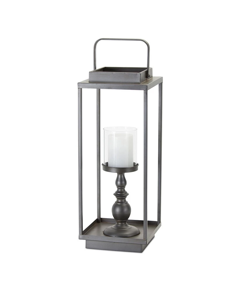 Slickblue Antique Metal Candle Holder With Glass Hurricane- Stylish Accent Piece for Tabletop