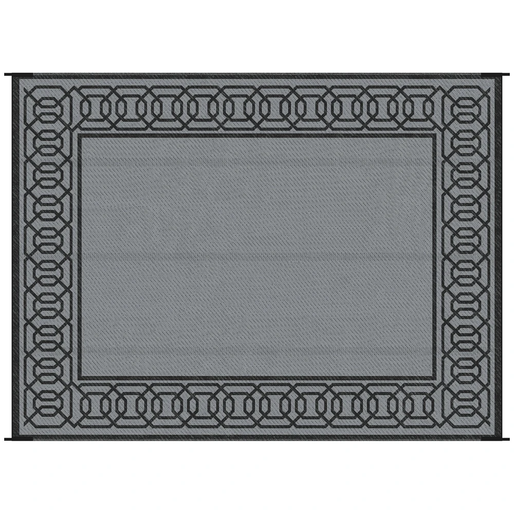 Outsunny Reversible Outdoor Rug with Carry Bag, 9' x 12', Black & Gray