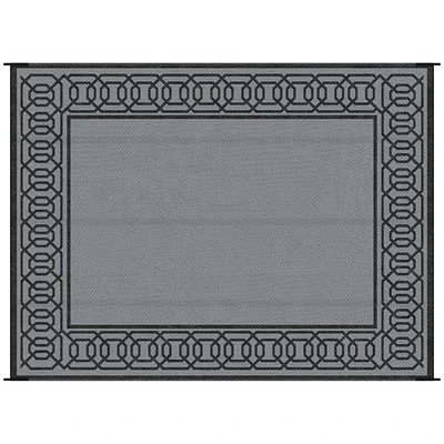 Outsunny Reversible Outdoor Rug with Carry Bag, 9' x 12', Black & Gray