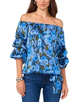 Vince Camuto Women's Floral Off The Shoulder Bubble Sleeve Tie Front Blouse