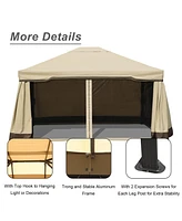 Aoodor 13.77ftx12ftx9.08ft. Outdoor Gazebo Tent Canopy Shelter, Aluminum Frame with Privacy Curtain and Netting, for Patio Garden Yard Lawn