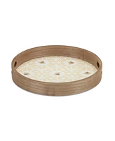 Slickblue Round Bumble Bee Tray With Natural Wooden Accents (Set of 2)