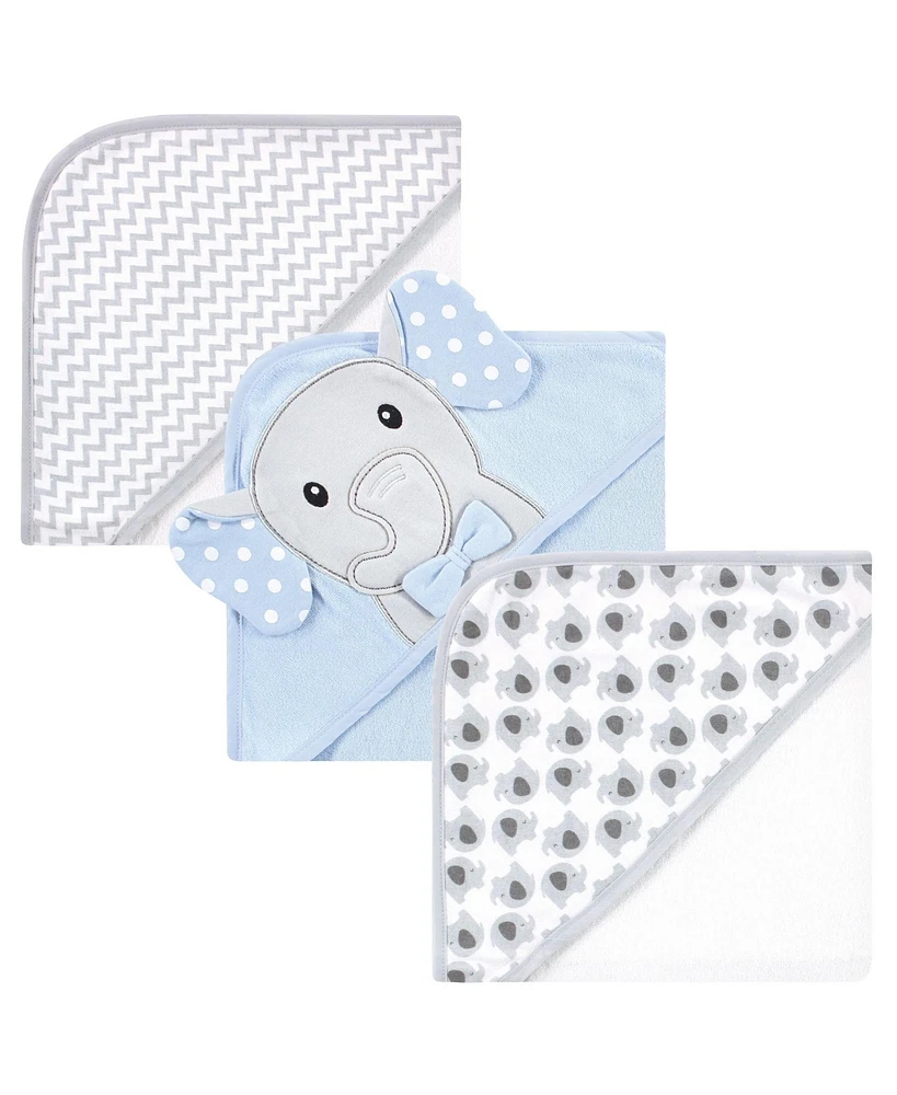 Hudson Baby Infant Boy Cotton Rich Hooded Towels, White Dots Gray Elephant, One Size