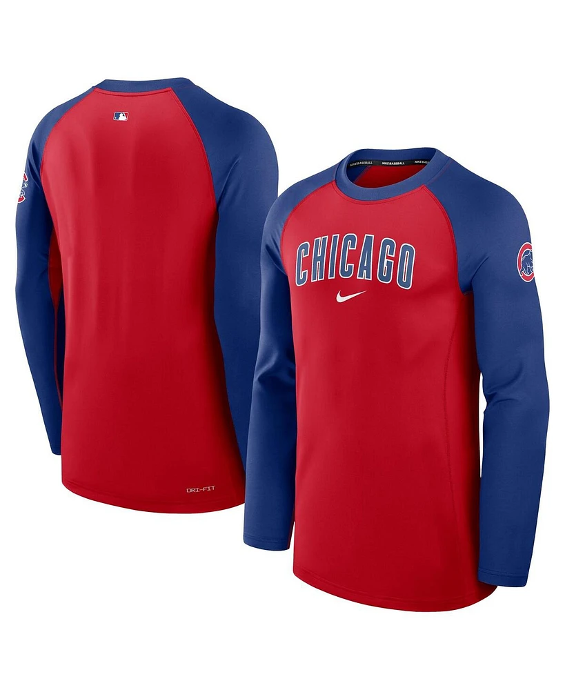 Nike Men's Red Chicago Cubs Authentic Collection Game Time Raglan Performance Long Sleeve T-Shirt