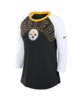 Nike Women's Black/White Pittsburgh Steelers Knockout Arch Raglan Tri-Blend 3/4-Sleeve T-Shirt