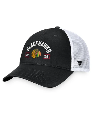 Fanatics Men's Black/White Chicago Blackhawks Free Kick Trucker Adjustable Hat