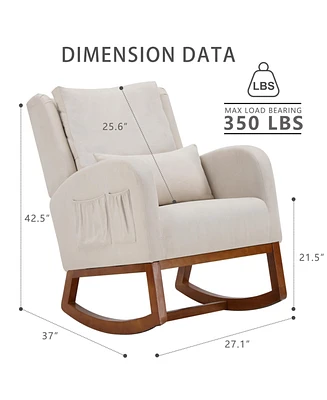 Streamdale Furniture Ergonomic Rocking Chair with Strong Support, Breathable Fabric, and Solid Wood Frame