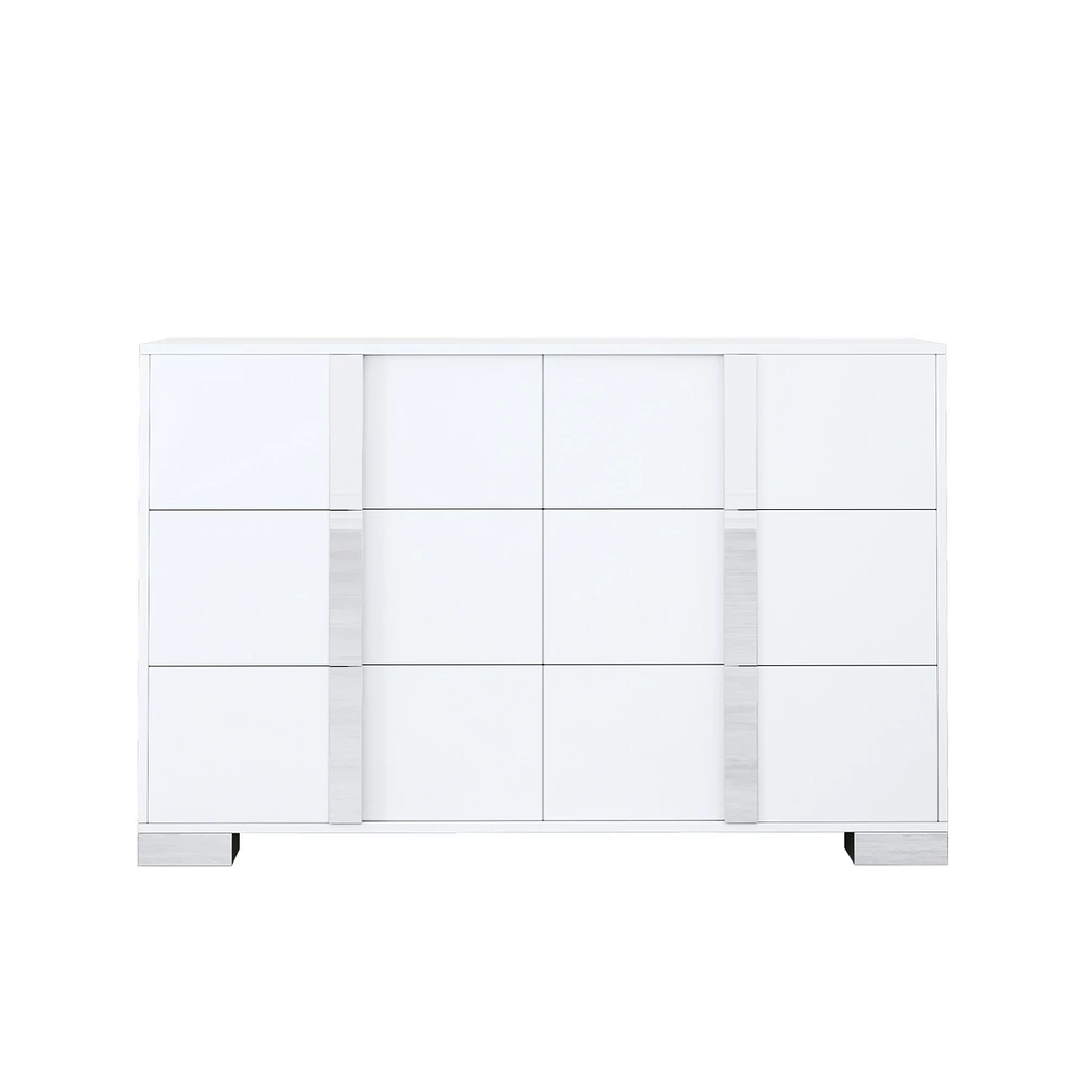 Simplie Fun Modern White Mirrored 6-Drawer Dresser with Metal Handle