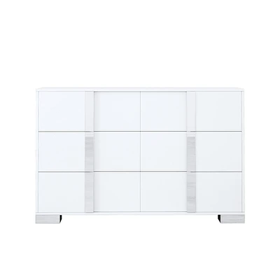 Simplie Fun Modern White Mirrored 6-Drawer Dresser with Metal Handle