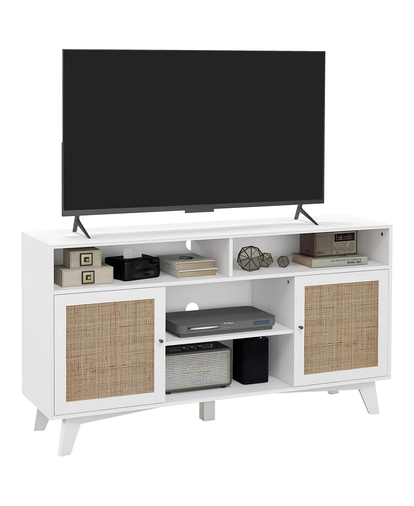 Homcom Tv Stand for Tv's Up to 65" with Rattan Doors, Shelves, White