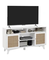 Homcom Tv Stand for Tv's Up to 65" with Rattan Doors, Shelves, White