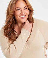 Jm Collection Plus Ribbed V-Neck Sweater, Created for Macy's