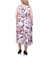 Ny Collection Plus Size Sleeveless Chiffon Belted Dress