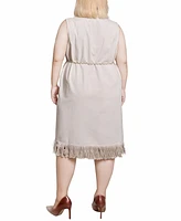 Ny Collection Plus Sleeveless Belted Fringed Dress