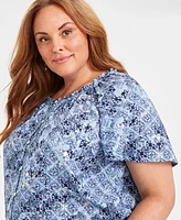 Style & Co Plus Printed Round-Neck Flutter-Sleeve Top, Created for Macy's
