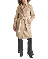 Dkny Women's Belted Notched-Collar Faux-Shearling Coat, Created for Macy's