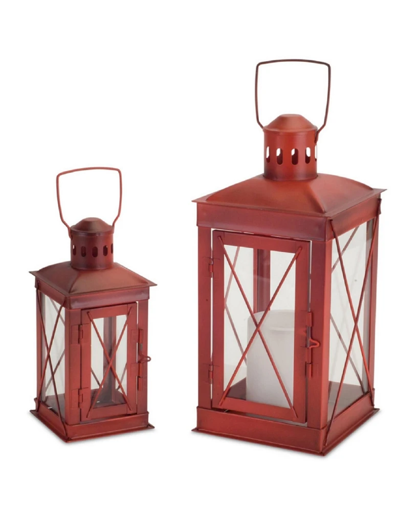 Slickblue Rustic Red Metal Lantern (Set of 2)