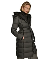 Donna Karan New York Women's Belted Hooded Puffer Coat