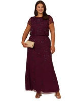 Adrianna Papell Plus Size Sequined-Mesh Evening Gown
