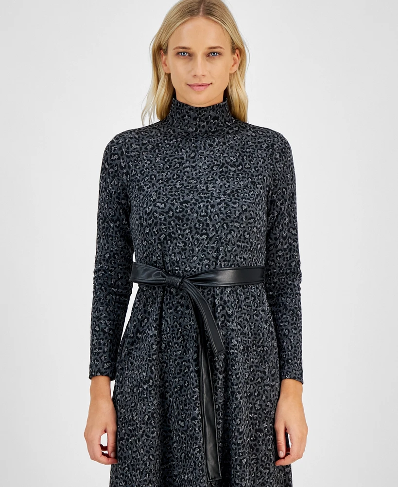 Anne Klein Petite Leopard-Print Fit & Flare Dress