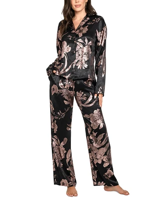 Midnight Bakery Women's 2-Pc. Floral Hammered Satin Pajamas Set