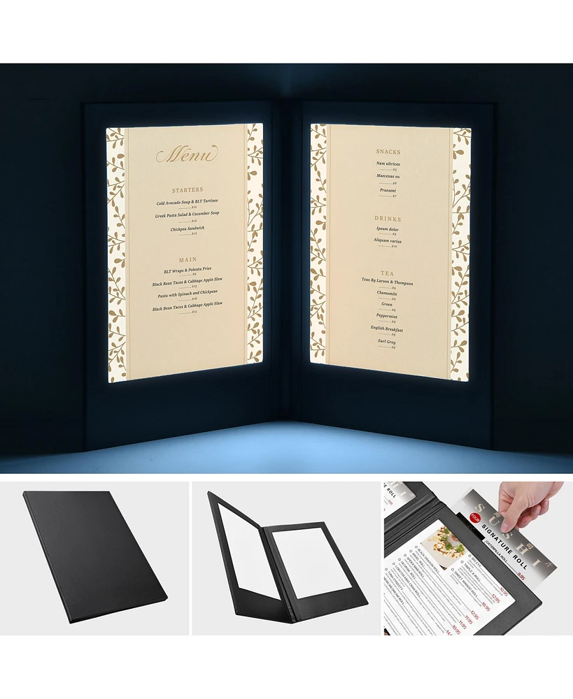 Yescom WeChef Led Back Lit Light Menu Holder Cover Folding Double Panel Fits 8"x10.5" Paper for Hotel Club