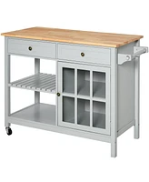 Homcom Rolling Kitchen Organizer Storage Serving Trolley with Rubber Wood Top, Grey