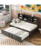 Simplie Fun Metal Twin Size Daybed With Twin Size Trundle, Storage Shelves And Usb Ports