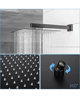 Streamdale Furniture 12" Rain Shower Head Systems With Waterfall Tub Spout, Matte Black, Wall Mounted Shower 0000