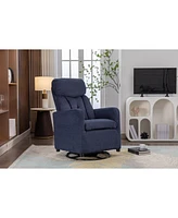 Streamdale Furniture Linen Fabric Swivel Rocking Chair Gilder Chair With Pocket, Navy Blue