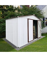 Streamdale Furniture Metal Garden Sheds 10FTx8FT Outdoor Storage Sheds White+Coffee