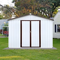 Streamdale Furniture Metal Garden Sheds 6FTx8FT Outdoor Storage Sheds White+Offee