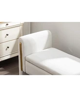 Streamdale Furniture Ivory Velvet Storage Bench with Gold Trim Strip