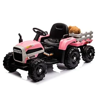 Streamdale Furniture Ride On Tractor With Trailer, 12V Battery Powered Electric Tractor Toy with Remote Control