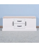 Streamdale Furniture Wooden Entryway Shoe Cabinet With 2 Drawers And 2 Doors Living Room Storage Bench With White Cushion