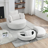 Streamdale Furniture 39" W Oversized Swivel Chair With Moon Storage Ottoman, 4 Pillows